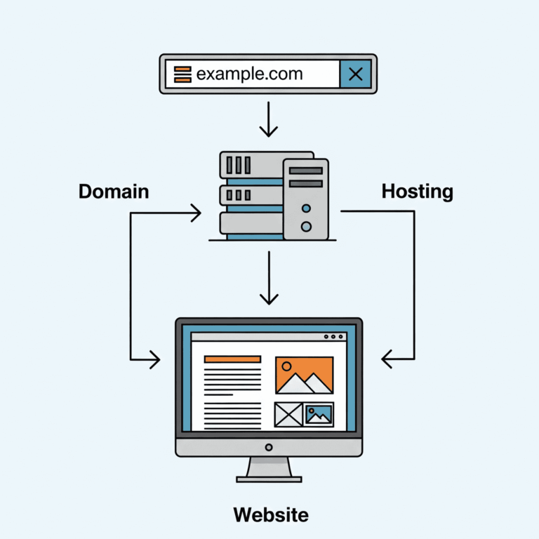 What is the difference between a domain, hosting, and a website