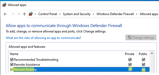 Windows Firewall: Remote Desktop rules