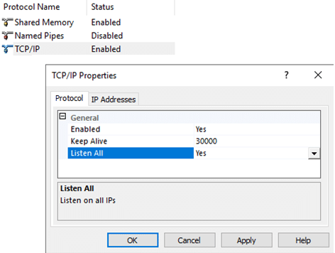 Enable TCP/IP in SQL Server Configuration Manager