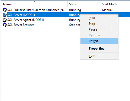 Restart SQL Server service