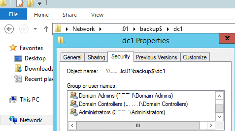 Preparing backup folder permissions for Windows Server Backup