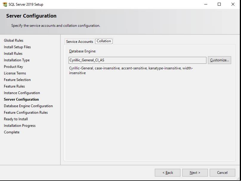 SQL Server collation configuration